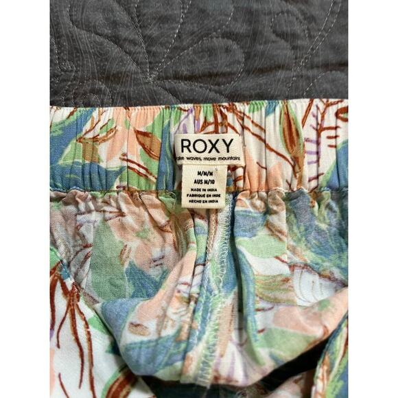 Roxy leaf tropical floral print crop top puff sleeve wide leg pant set medium - Picture 3 of 14